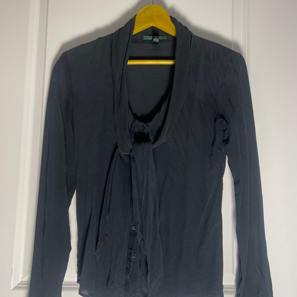 Ralph Lauren secretary blouse — 100% SILK — size xs or small — black